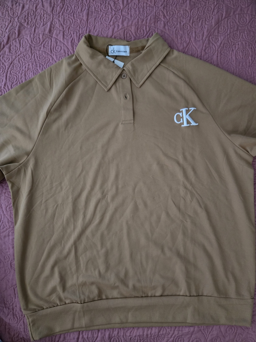 Calvin Klein Men’s Tan Polo Shirt with CK Logo